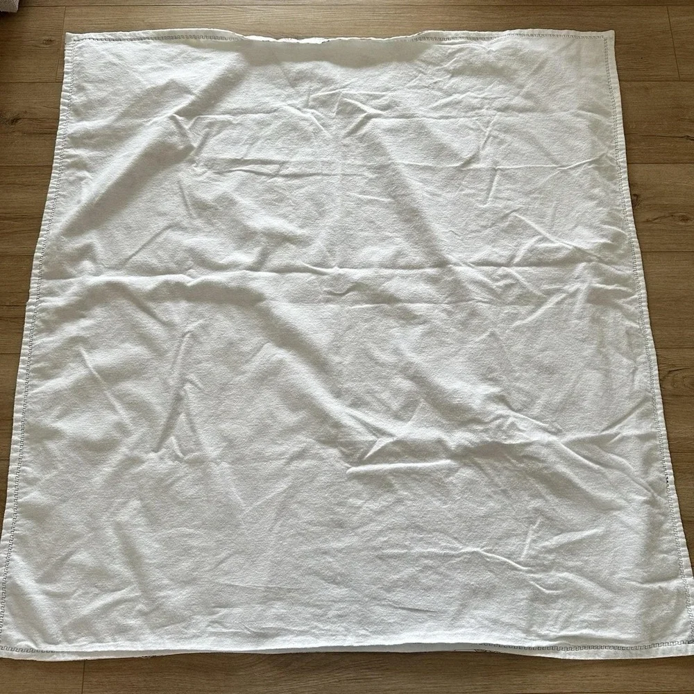VTG 90s Hand Sewn Precious Moments Flannel Baby Blanket Bears Hearts White 45x44